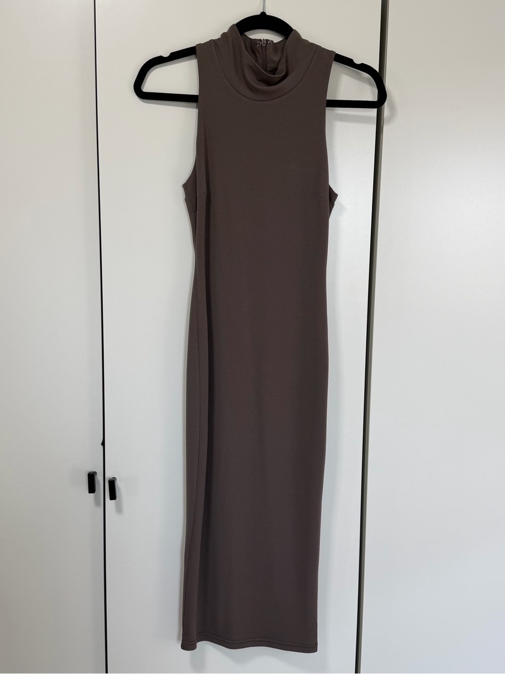 Fashion Nova Sleeveless Mock Neck Maxi Dress in Brown Taupe